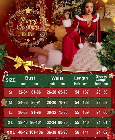 RSLOVE Women's Christmas Jumpsuit - Velvet Santa Costume Faux Fur Trim One Piece Holiday Xmas Outfit with Belt Red in Saudi Arabia