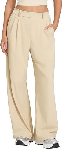 MOOSLOVER Women Wide Leg Dress Pants Stretchy Pull On High Waisted Work Pants Business Casual Trousers with Pockets in Saudi Arabia