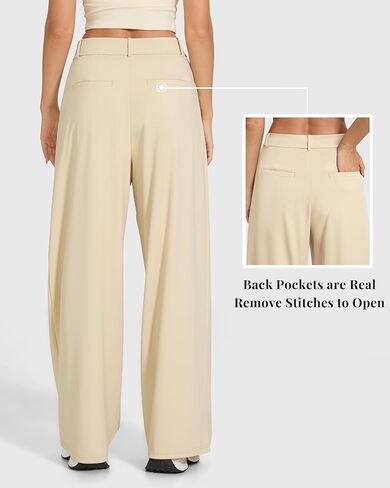 MOOSLOVER Women Wide Leg Dress Pants Stretchy Pull On High Waisted Work Pants Business Casual Trousers with Pockets in Saudi Arabia