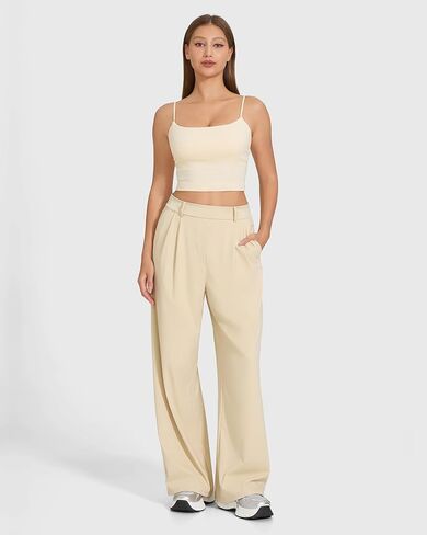 MOOSLOVER Women Wide Leg Dress Pants Stretchy Pull On High Waisted Work Pants Business Casual Trousers with Pockets in Saudi Arabia