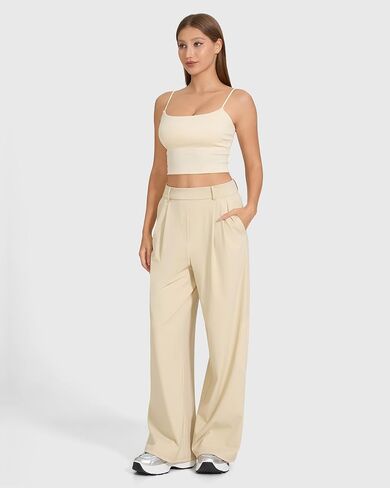 MOOSLOVER Women Wide Leg Dress Pants Stretchy Pull On High Waisted Work Pants Business Casual Trousers with Pockets in Saudi Arabia