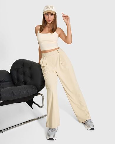 MOOSLOVER Women Wide Leg Dress Pants Stretchy Pull On High Waisted Work Pants Business Casual Trousers with Pockets in Saudi Arabia