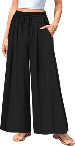 Aodemo Women's Palazzo Pants Dressy Wide Leg Pants High Waist Casual Beach Flowy Culottes with Pockets in Kuwait