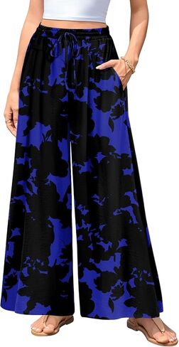 Aodemo Women's Palazzo Pants Dressy Wide Leg Pants High Waist Casual Beach Flowy Culottes with Pockets in Kuwait