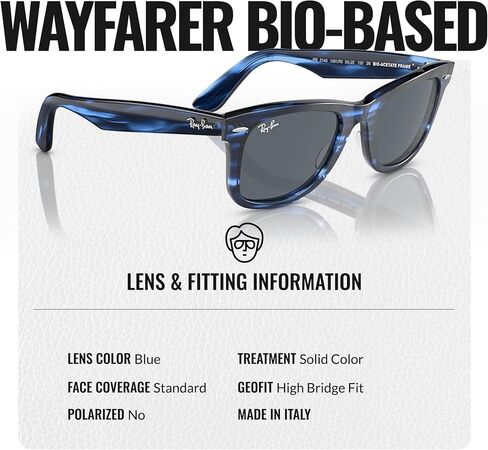 Ray-Ban RB2140 Original Wayfarer BIO-ACETATE Classic Square Shape Sunglasses With Eyewear Kit Bundle - High Bridge Fit - Ideal Formal and Casual Wear Square Sunglasses in Saudi Arabia