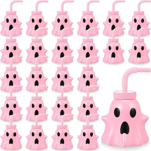 Umigy 24 Pcs Halloween Cup with Lids 10 oz Halloween Party Cups for kids Ghost Mummy Skull Shaped Cup with Lid and Straw for Gift Halloween Themed Party Favor Supplies(Mummy Shaped) in Kuwait
