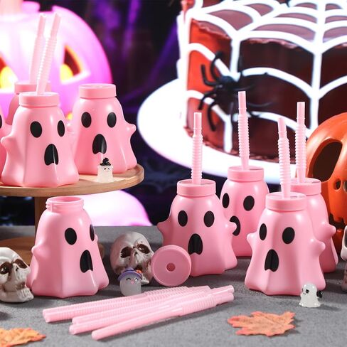 Umigy 24 Pcs Halloween Cup with Lids 10 oz Halloween Party Cups for kids Ghost Mummy Skull Shaped Cup with Lid and Straw for Gift Halloween Themed Party Favor Supplies(Mummy Shaped) in Kuwait