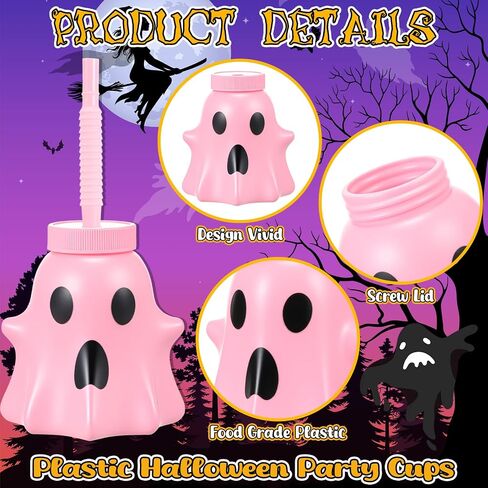 Umigy 24 Pcs Halloween Cup with Lids 10 oz Halloween Party Cups for kids Ghost Mummy Skull Shaped Cup with Lid and Straw for Gift Halloween Themed Party Favor Supplies(Mummy Shaped) in Kuwait