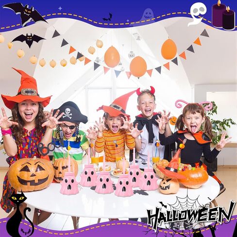 Umigy 24 Pcs Halloween Cup with Lids 10 oz Halloween Party Cups for kids Ghost Mummy Skull Shaped Cup with Lid and Straw for Gift Halloween Themed Party Favor Supplies(Mummy Shaped) in Kuwait