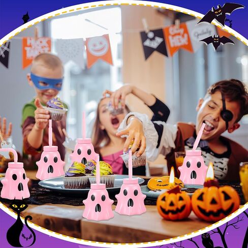 Umigy 24 Pcs Halloween Cup with Lids 10 oz Halloween Party Cups for kids Ghost Mummy Skull Shaped Cup with Lid and Straw for Gift Halloween Themed Party Favor Supplies(Mummy Shaped) in Kuwait