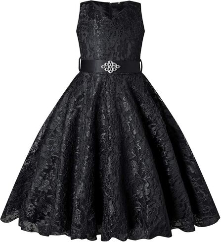 Girls Tulle Lace Glitter Vintage Pageant Prom Dresses with Belt in Kuwait