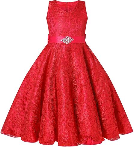 Girls Tulle Lace Glitter Vintage Pageant Prom Dresses with Belt in Kuwait