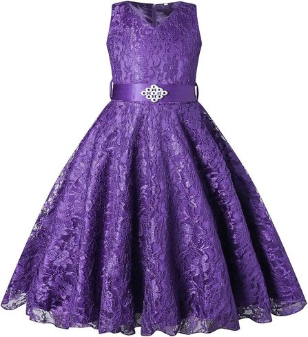 Girls Tulle Lace Glitter Vintage Pageant Prom Dresses with Belt in Kuwait