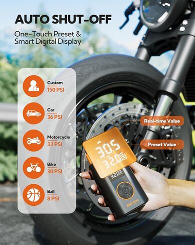 Tire Inflator Portable Air Compressor, 150 PSI Portable Air Pump for Cars-Mini Cordless Bike Pump with Pressure Gauge,Electric Tire Inflator with LED Light for Car Motorcycle Bikes Balls in Saudi Arabia