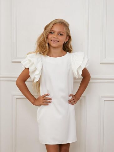 Girl's Dress Short Puff Sleeve Midi Elegant Kids Birthday Holiday Prom in Saudi Arabia