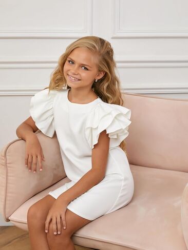 Girl's Dress Short Puff Sleeve Midi Elegant Kids Birthday Holiday Prom in Saudi Arabia