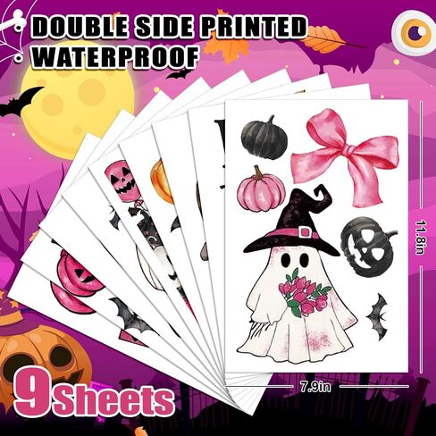 Whaline 9 Sheets Halloween Window Cling Stickers Pink Ghost Pumpkin Truck Bat Window Decals Watercolor Cartoon Reusable Decoration for Trick or Treat Party Home Office Glass Classroom in Saudi Arabia