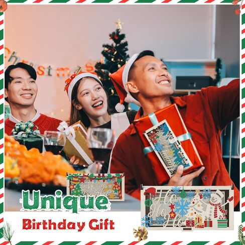 Leinuosen 4 Pcs Christmas Money Holder for Cash Xmas Wooden Card Gift Box Christmas Cash Envelope Money Holder Engraved Hollow for DIY Clip Xmas Party Gift in Kuwait