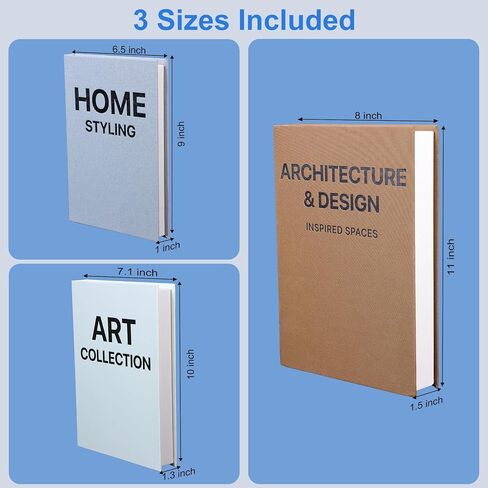 Decorative Books Set of 3, Modern Faux Books for Coffee Table, Bookshelf & Mantel Decor, Multi-Functional Storage Boxes for Photos & Keepsakes, Aesthetic Home Decoration Accents in Saudi Arabia