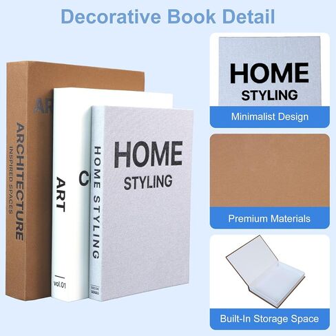Decorative Books Set of 3, Modern Faux Books for Coffee Table, Bookshelf & Mantel Decor, Multi-Functional Storage Boxes for Photos & Keepsakes, Aesthetic Home Decoration Accents in Saudi Arabia