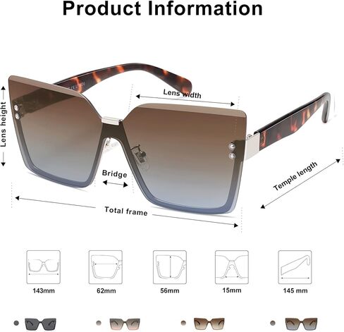 SOJOS Trendy Square Oversized Sunglasses Womens Big Rimless UV400 Ladies Shades SJ1160 in Saudi Arabia