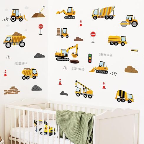 SHUCHING Transportation Car and Road Wall Decal for Kid Room | Construction Vehicles Wall Sticker, Truck Wall Decor for Nursery Playroom Bedroom in Saudi Arabia
