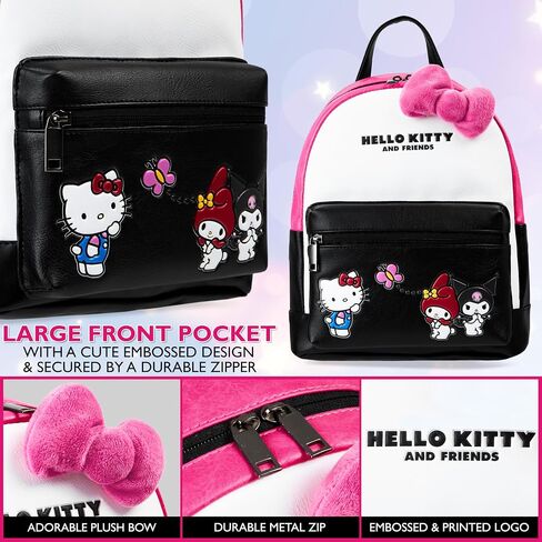 Hello Kitty Sanrio Backpack for Teens Women Kawaii Faux Leather Daypack, Rucksack, Backpacks for Travel, Gifts for Women (Black Hello Kitty) in Saudi Arabia