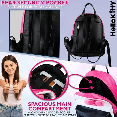 Hello Kitty Sanrio Backpack for Teens Women Kawaii Faux Leather Daypack, Rucksack, Backpacks for Travel, Gifts for Women (Black Hello Kitty) in Saudi Arabia