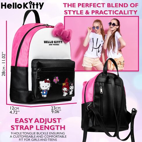 Hello Kitty Sanrio Backpack for Teens Women Kawaii Faux Leather Daypack, Rucksack, Backpacks for Travel, Gifts for Women (Black Hello Kitty) in Saudi Arabia