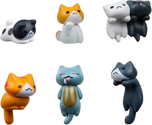 6PCS Car Cute Cat Decorations, Fun Car Rear View Mirror Ornaments, Cat Figurines Set Dashboard Decorations, Universal Auto Interior Accessories for Vehicle Home Desk Office in Kuwait