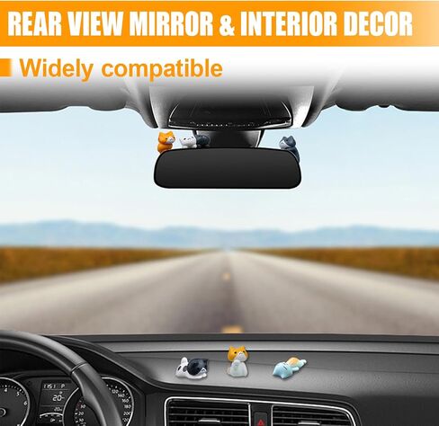 6PCS Car Cute Cat Decorations, Fun Car Rear View Mirror Ornaments, Cat Figurines Set Dashboard Decorations, Universal Auto Interior Accessories for Vehicle Home Desk Office in Kuwait