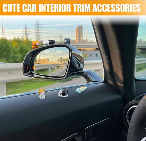 6PCS Car Cute Cat Decorations, Fun Car Rear View Mirror Ornaments, Cat Figurines Set Dashboard Decorations, Universal Auto Interior Accessories for Vehicle Home Desk Office in Kuwait