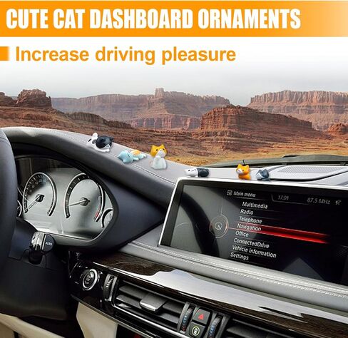 6PCS Car Cute Cat Decorations, Fun Car Rear View Mirror Ornaments, Cat Figurines Set Dashboard Decorations, Universal Auto Interior Accessories for Vehicle Home Desk Office in Kuwait