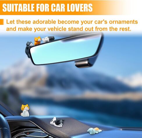 6PCS Car Cute Cat Decorations, Fun Car Rear View Mirror Ornaments, Cat Figurines Set Dashboard Decorations, Universal Auto Interior Accessories for Vehicle Home Desk Office in Kuwait