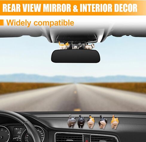 6PCS Car Cute Cat Decorations, Fun Car Rear View Mirror Ornaments, Cat Figurines Set Dashboard Decorations, Universal Auto Interior Accessories for Vehicle Home Desk Office in Saudi Arabia
