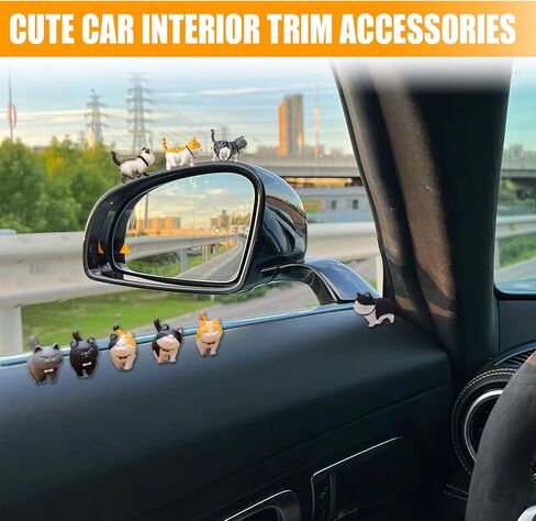 6PCS Car Cute Cat Decorations, Fun Car Rear View Mirror Ornaments, Cat Figurines Set Dashboard Decorations, Universal Auto Interior Accessories for Vehicle Home Desk Office in Saudi Arabia