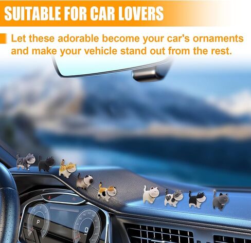 6PCS Car Cute Cat Decorations, Fun Car Rear View Mirror Ornaments, Cat Figurines Set Dashboard Decorations, Universal Auto Interior Accessories for Vehicle Home Desk Office in Saudi Arabia