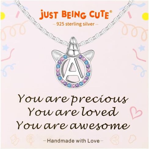 Unicorn Necklace for Girls, Initial Necklaces for Little Girls Kids Children, Hypoallergenic 925 Sterling Silver Kids Jewelry Colorful CZ Unicorn Gifts for Birthday Kindergarten Graduation Wedding in Kuwait