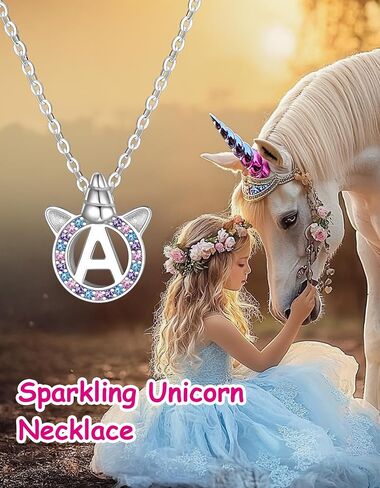 Unicorn Necklace for Girls, Initial Necklaces for Little Girls Kids Children, Hypoallergenic 925 Sterling Silver Kids Jewelry Colorful CZ Unicorn Gifts for Birthday Kindergarten Graduation Wedding in Kuwait