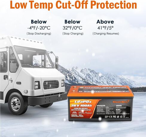 بطارية ليثيوم Enjoybot 36V 100Ah LiFePO4، مدمجة 100A BMS ومزودة بتقنية Bluetooth، وظيفة قطع درجة الحرارة المنخفضة وتيار الذروة 500A، عمر 10 سنوات مثالي لعربة الجولف، RV، محرك التصيد، الطاقة الشمسية in Kuwait