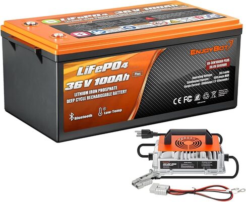 بطارية ليثيوم Enjoybot 36V 100Ah LiFePO4، مدمجة 100A BMS ومزودة بتقنية Bluetooth، وظيفة قطع درجة الحرارة المنخفضة وتيار الذروة 500A، عمر 10 سنوات مثالي لعربة الجولف، RV، محرك التصيد، الطاقة الشمسية in Saudi Arabia
