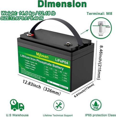 12V 170Ah LiFePO4 Battery, Built-in 150A BMS with Low-Temp Protection, Group 31 Deep Cycle Lithium Battery, Up to 15000 Cycles, Perfect for Trolling Motor, RV, Solar Power, Off-Grid, Marine in Saudi Arabia