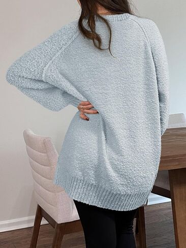 Saodimallsu Womens Oversized Sweater 2024 Fall Trendy Fuzzy Crew Neck Long Sleeve Casual Tunic Sweaters in Saudi Arabia