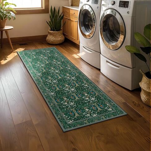 Joydeco سجادة عداء قابلة للغسل غير قابلة للانزلاق، سجادة مطبخ زهرية 2x6، سجادة باب أرضية داخلية ناعمة منخفضة الوبر للغابات النباتية للممر والحمام وغرفة الغسيل، باللون الأخضر الداكن in Kuwait