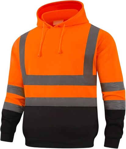 سويت شيرت HYCOPROT عالي الوضوح ANSI فئة 3 بغطاء رأس عاكس للسلامة Hi Vis بلوفر بغطاء للرأس مع جزء سفلي أسود... in Saudi Arabia