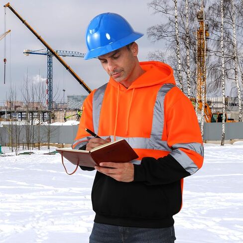 سويت شيرت HYCOPROT عالي الوضوح ANSI فئة 3 بغطاء رأس عاكس للسلامة Hi Vis بلوفر بغطاء للرأس مع جزء سفلي أسود... in Saudi Arabia