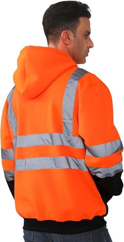 سويت شيرت HYCOPROT عالي الوضوح ANSI فئة 3 بغطاء رأس عاكس للسلامة Hi Vis بلوفر بغطاء للرأس مع جزء سفلي أسود... in Saudi Arabia