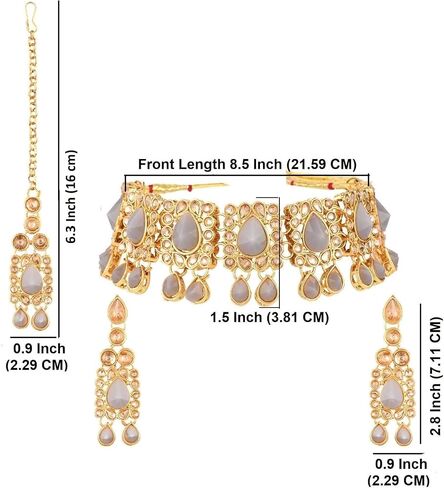 Efulgenz Kundan Set Indian Jewelry Sets for Women Bollywood Jewelry Kundan Crystal Choker Necklace Dangle Earrings Maang Tikka Head Chain Wedding Bridal Jewelry for Women in Saudi Arabia