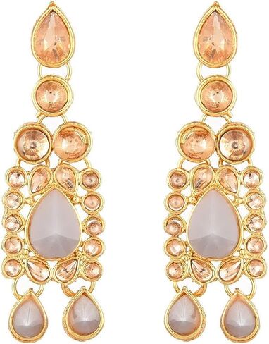 Efulgenz Kundan Set Indian Jewelry Sets for Women Bollywood Jewelry Kundan Crystal Choker Necklace Dangle Earrings Maang Tikka Head Chain Wedding Bridal Jewelry for Women in Saudi Arabia