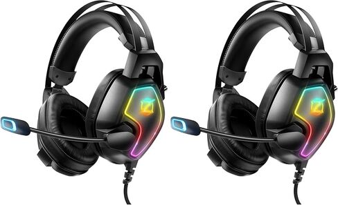 سماعة رأس Ozeino للألعاب مع ميكروفون للكمبيوتر الشخصي PS4 PS5 والكمبيوتر المحمول Xbox Series S|X، محرك 50 مم، ضوء RGB، ميكروفون مرن، أغطية أذن كبيرة جدًا لسماعات رأس الألعاب in Kuwait